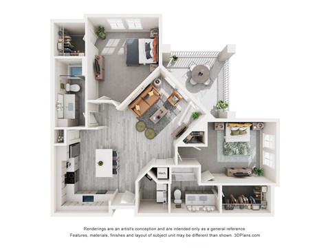 Floor plan for 2 beds, 2 baths, 1202 sqft